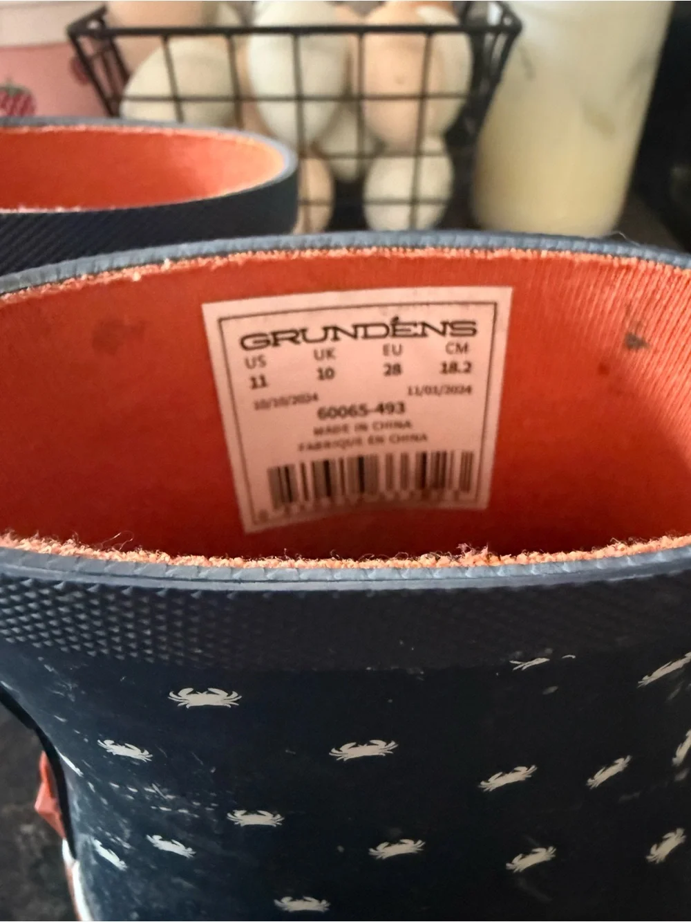Grundéns Kids Navy Crab-Print Rain Boots